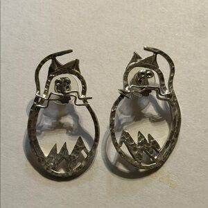 CARSI MEXICO TC-37 925 STERLING SILVER VINTAGE SHINY HAMMERED CAT EARRINGS